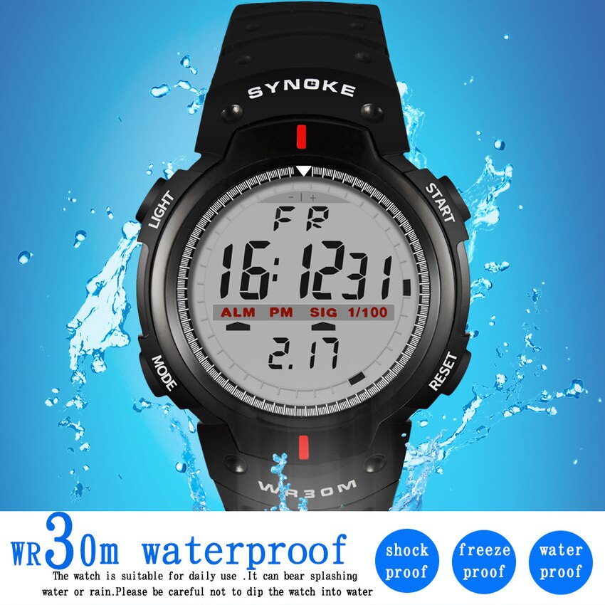 Synoke klockor herr 30m vattentät elektronisk led digital klocka herr utomhus herr sport armbandsur stoppur relojes hombre