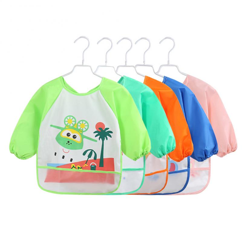 5 Kleuren Soft Kids Full Body Cover Lange Mouwen Slabbetjes Tpu Waterdichte Feeding Bib Unisex Kinderen Voeden Comfortabele Schort Slabbetjes burp