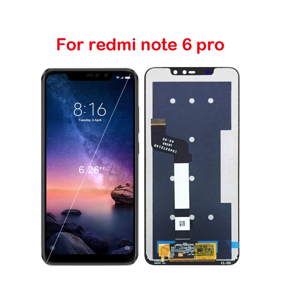 Per XiaoMi Redmi Nota 6 Pro/ Redmi 6 6A / Redmi 6 Pro /A2 Lite Display LCD + touch Screen Digitizer Assembly Pezzi di Ricambio: 6p balck no frame