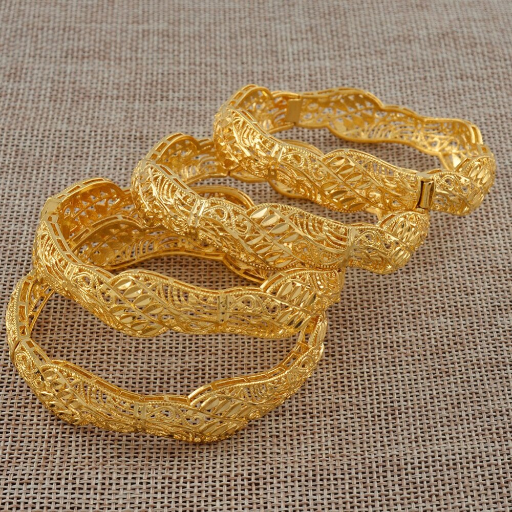 Anniyo 4 stücke Dubai Armreifen für Frauen Nahen Osten Gold Farbe Arabischen Afrikanische Hochzeit Armbinde Öffnende Schmuck #117906