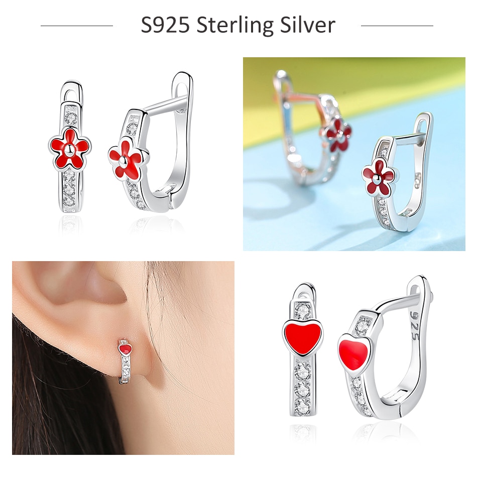 BELAWANG Cute 925 Sterling Silver Animal Ladybug Earrings For Child Red Enamel Small Ladybird Stud Earrings Jewelry