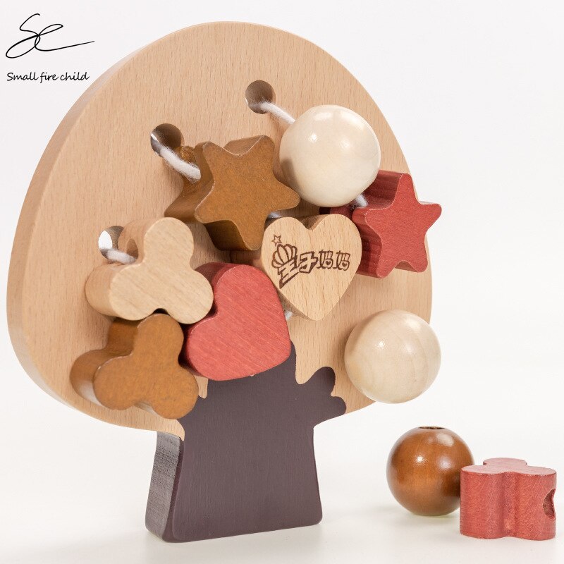 Wooden Threading Toy - Large Beads for Kids - Hand-Eye Coordination - Educational Animal & Nature Board