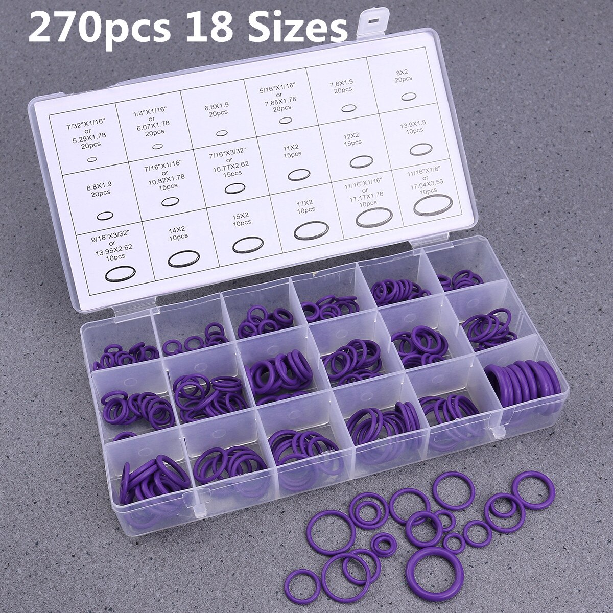 270pcs 18 Sizes O Ring Rubber Insulation Gasket Washer Seals Tool Car Air Conditioning Compressor Seals Car Repair tools A20: Purple