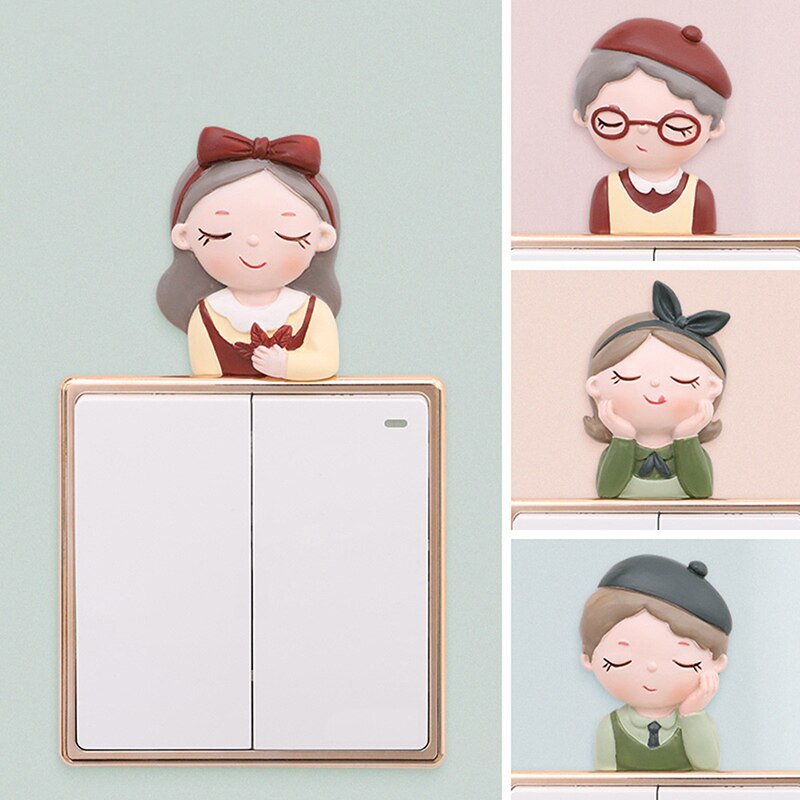 Cartoon Girl Boy Grandma Grandpa Switch Suite Room Decoration 3D Silicone Switch Stickers Socket Wall Stickers