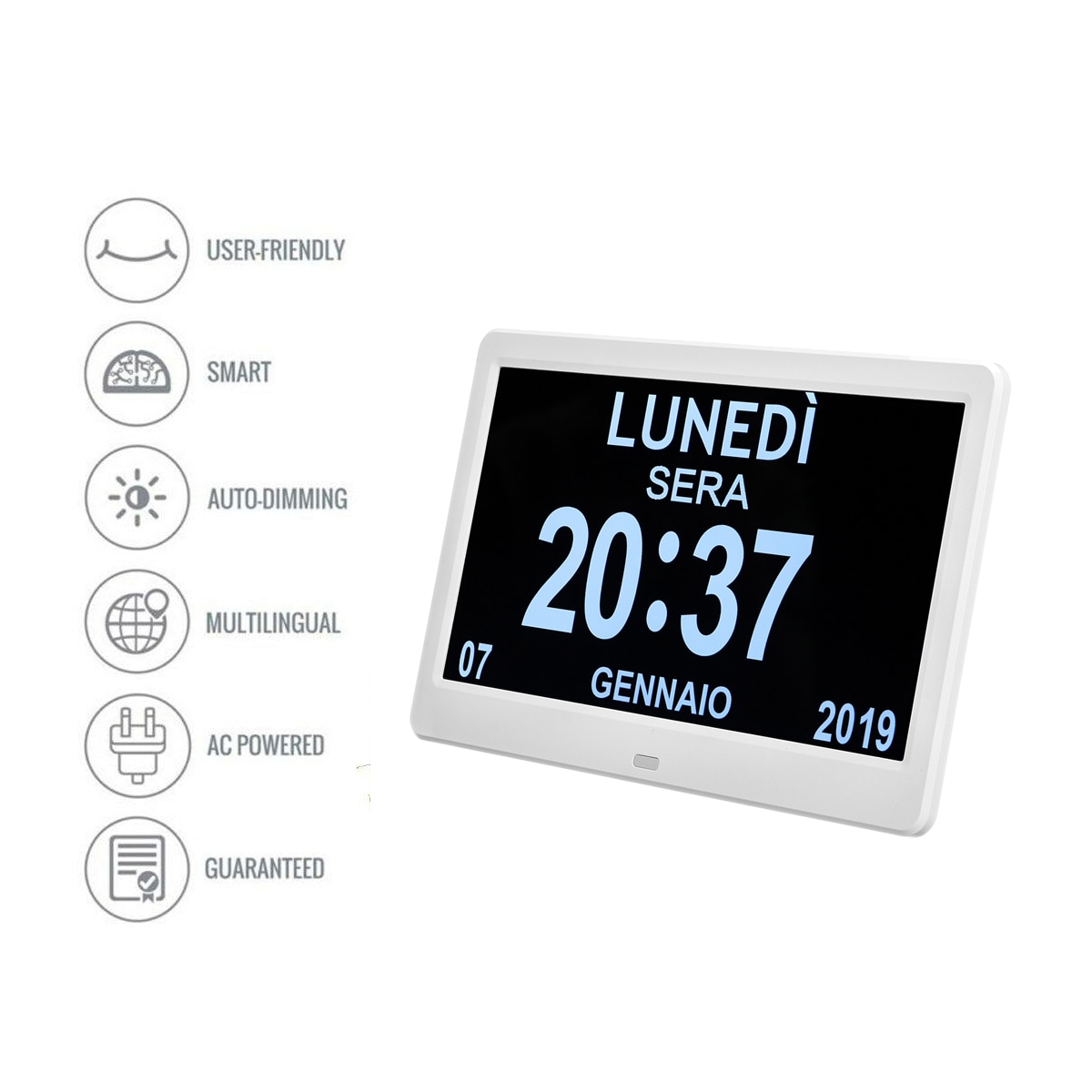 LED Digital Clock Calendar Day Home Decor Day/Week/Month/Year for Adolescent/ Elderly Dementia/Vision Impairment Support Night