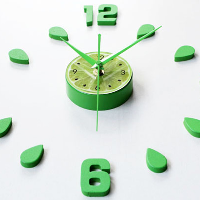 Lemon Green Sticker EVA 60CM Wall Clock Colour Big Large Decorative 3D Diy Wall Clock for Kitchen Children Room-Yellow