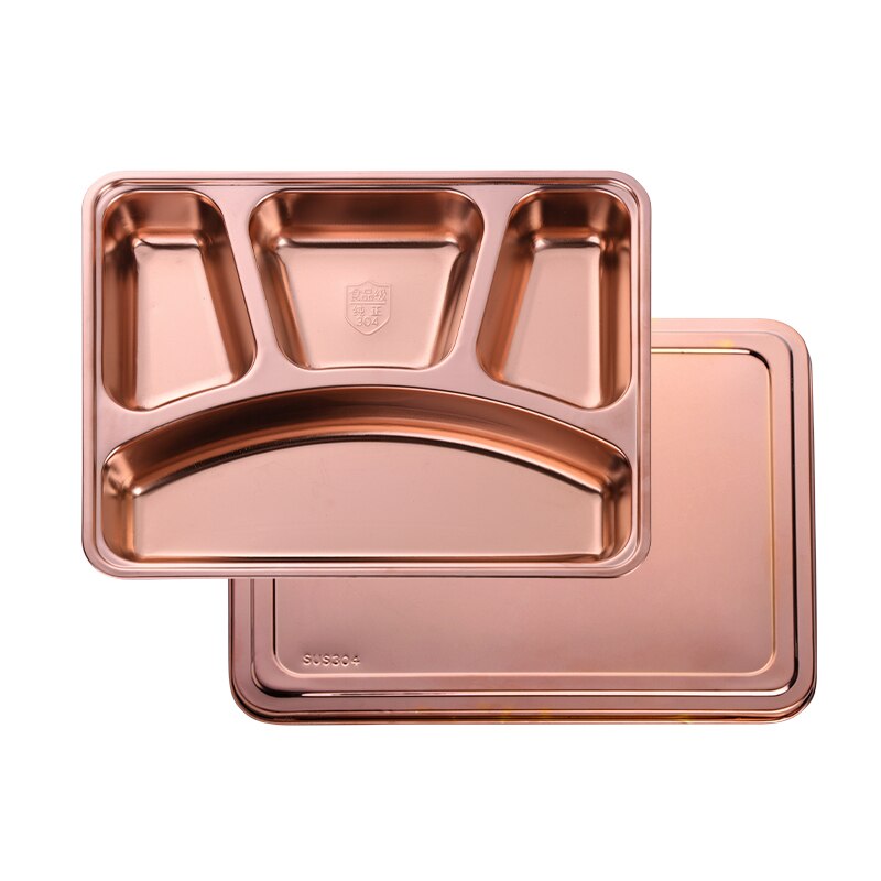 Stainless Steel Divided Dinner Tray With Steel Lid Lunch Container Food Plate for School Canteen Restaurant Buffet Tableware: rectangle rose gold