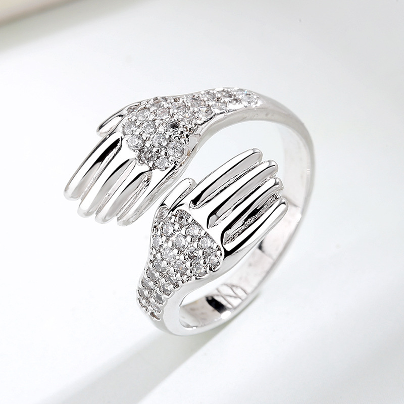 Mode Hand Knuffel Vinger Palm Opening Ringen Voor Mannen Vrouwen Paar Sieraden Zilver Kleur Verstelbare Partij Daily Accessoires