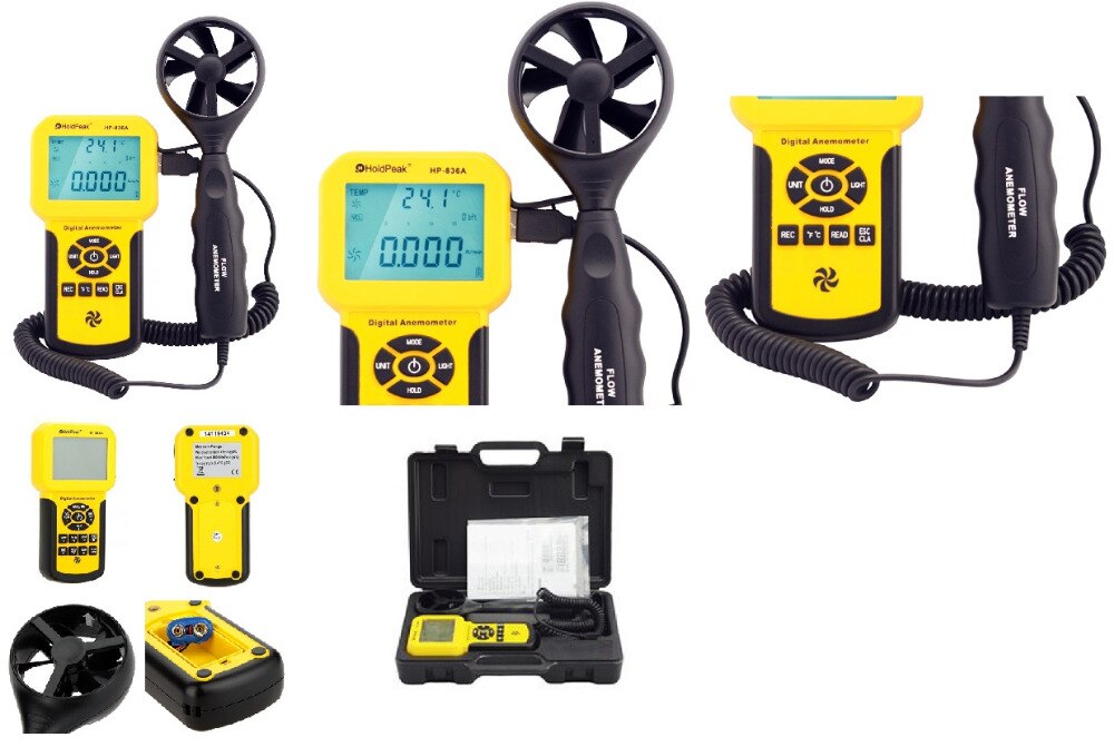 HoldPeak HP-836A Digital Wind Speed Air Volume Meter Anemometer Handheld with Data Logger and Carry Case