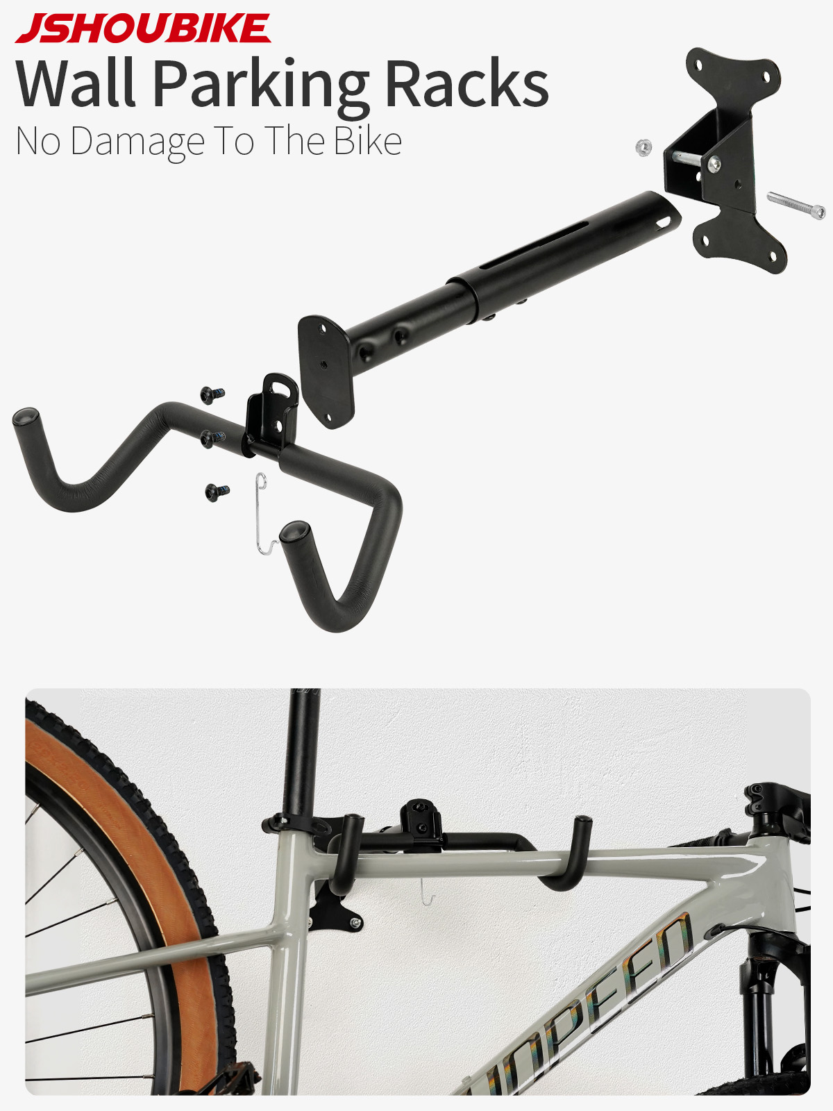 JSHOU Fahrrad Wandhalterung für Garage, Fahrradträger, verstellbarer KleiderbüGel, Aufbewahrung, Fahrradgarage, Zuhause, horizontaler Fahrradhaken, Fahrradhalter, MTB/Rennrad