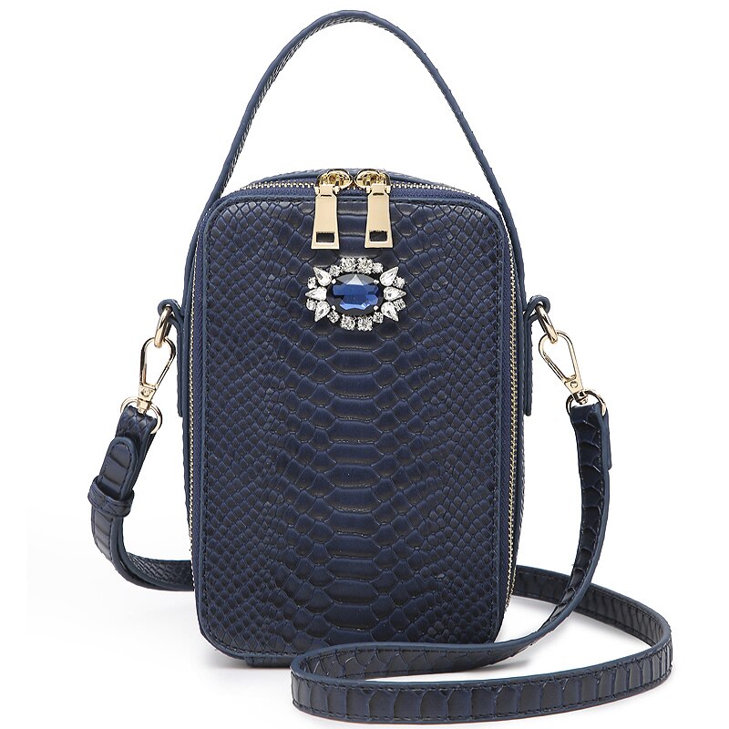 Box Bags Crystal Decoration Python Bag Snake Pattern Women Shoulder Handbag Bags: S-Blue