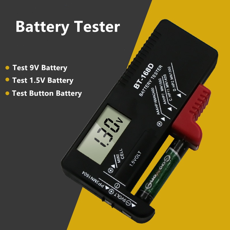 Digital Battery Tester Voltmeter AA/AAA/C/D/9V/1.5V Batteries Button Battery Volt Tester LCD Display Battery Diagnostic Tool