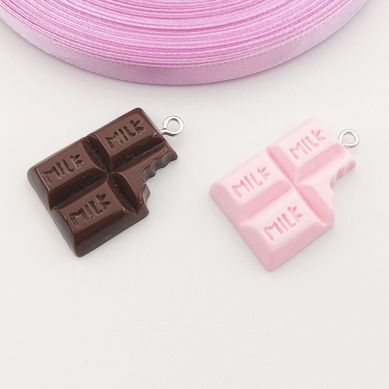 10Pcs Mini Chocolade Charms Resin Mini Gesimuleerde Voedsel Hanger Voor Vrouwen Maken Sieraden Diy Oorbellen Telefoon Case Decoratie