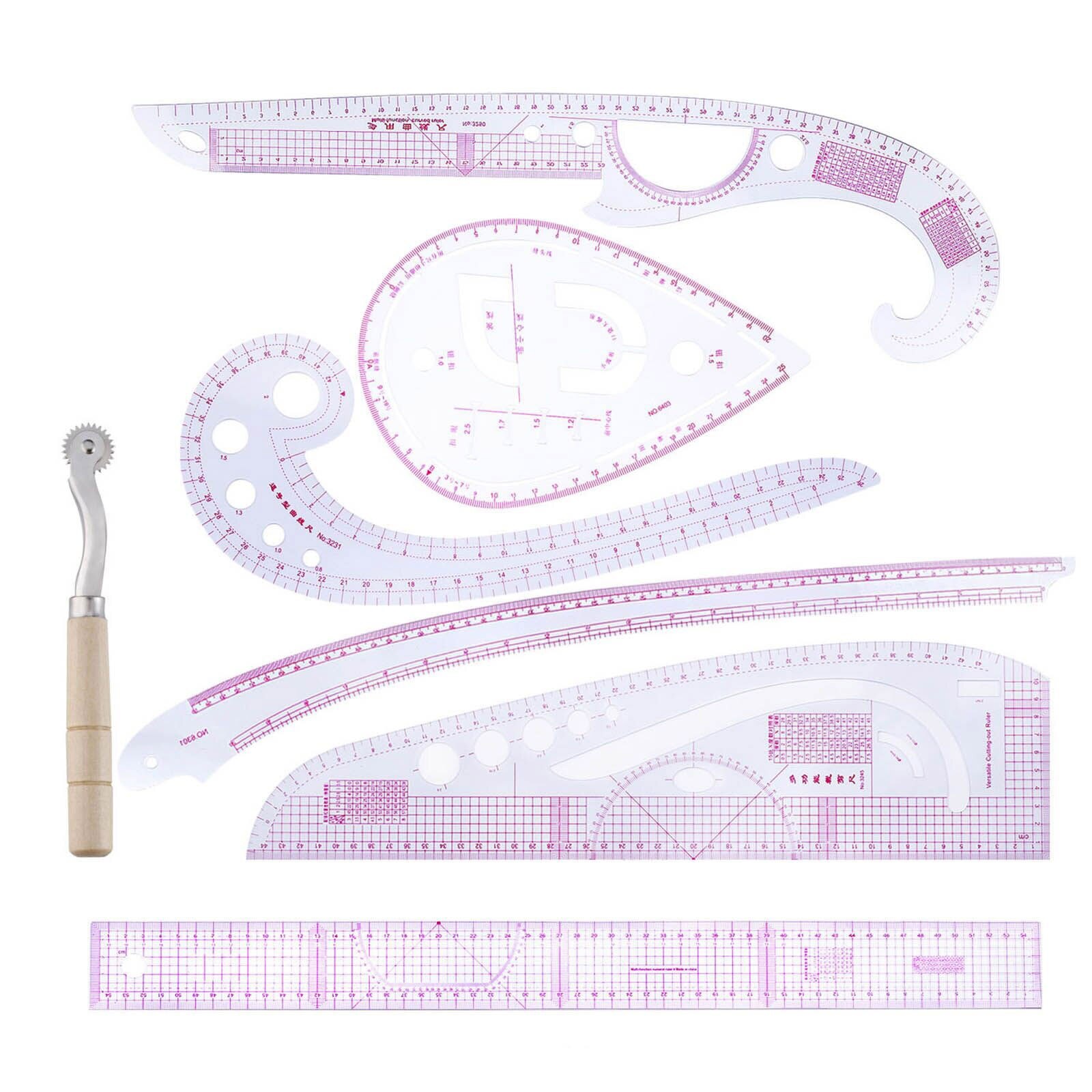 7pcs/set Ruler Tailor Measuring Kit Clear Sewing Drawing Ruler Yardstick Sleeve Arm French Curve Set Cutting Ruler Paddle #YG