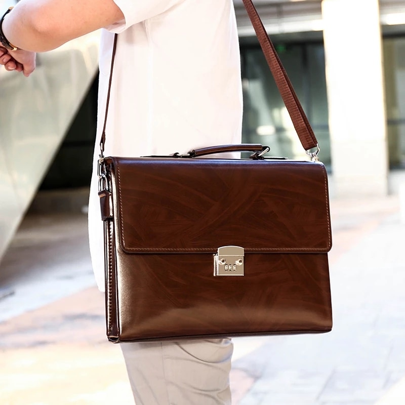 Bolso de mano de estilo ejecutivo para hombre, maletín de cuero sintético, estilo Retro, a la , con bloqueo de contraseña