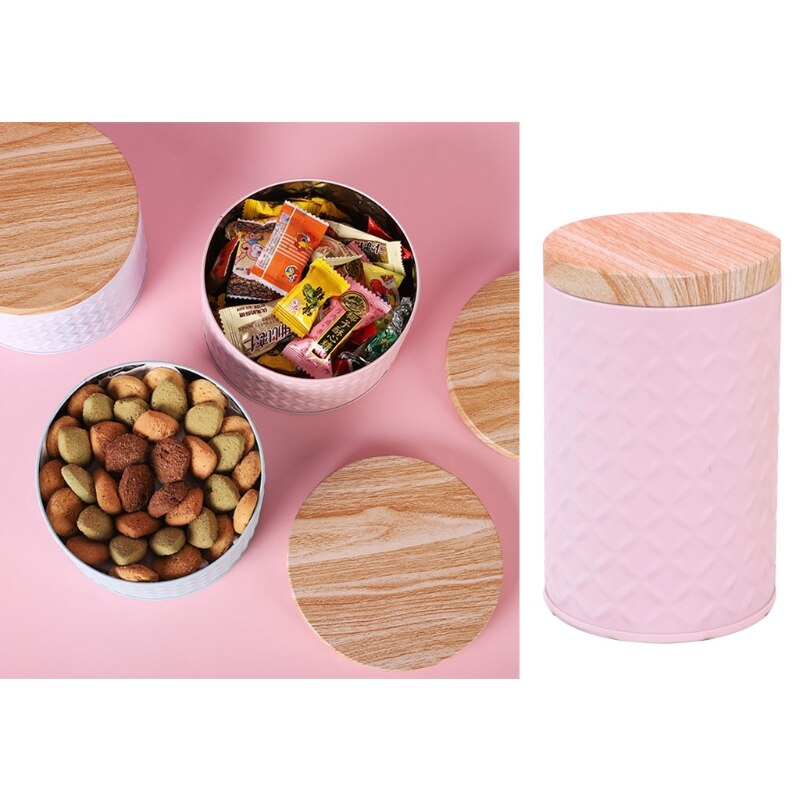 Wood Grain Tin Box Metal Storage Box Coffee Tea Cans Home Organizer Kitchen Case Tea Caddies Canister O06 21