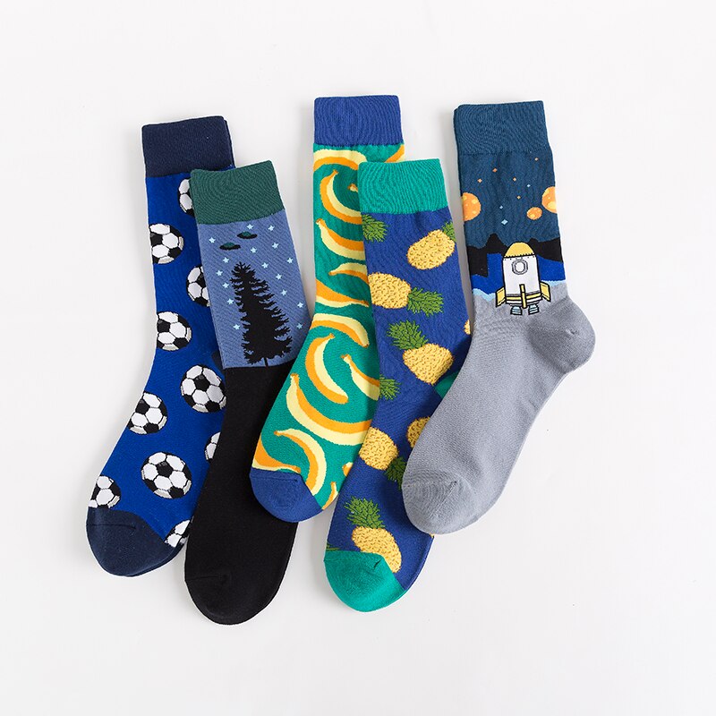 MODA MULAYA Happy Socks Women Men Pineapple Novel Rocket UFO Banana Football Cotton Funny Stock Wedding Christmas Outside