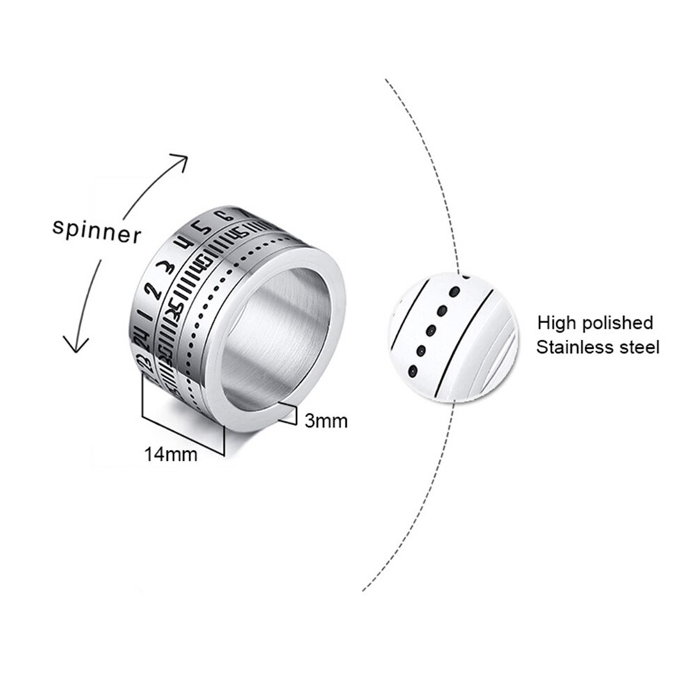 Roterende ring titanium stål arabiske tal kalenderur ring mænd ring smykker sundhed 99