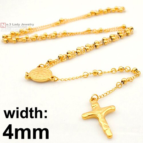 Gokadima Stainless Steel Necklace Men Jewelry or Women Catholic Rosary Beads Chain Necklace Cross For Christmas , 4mm / 6mm: gold color