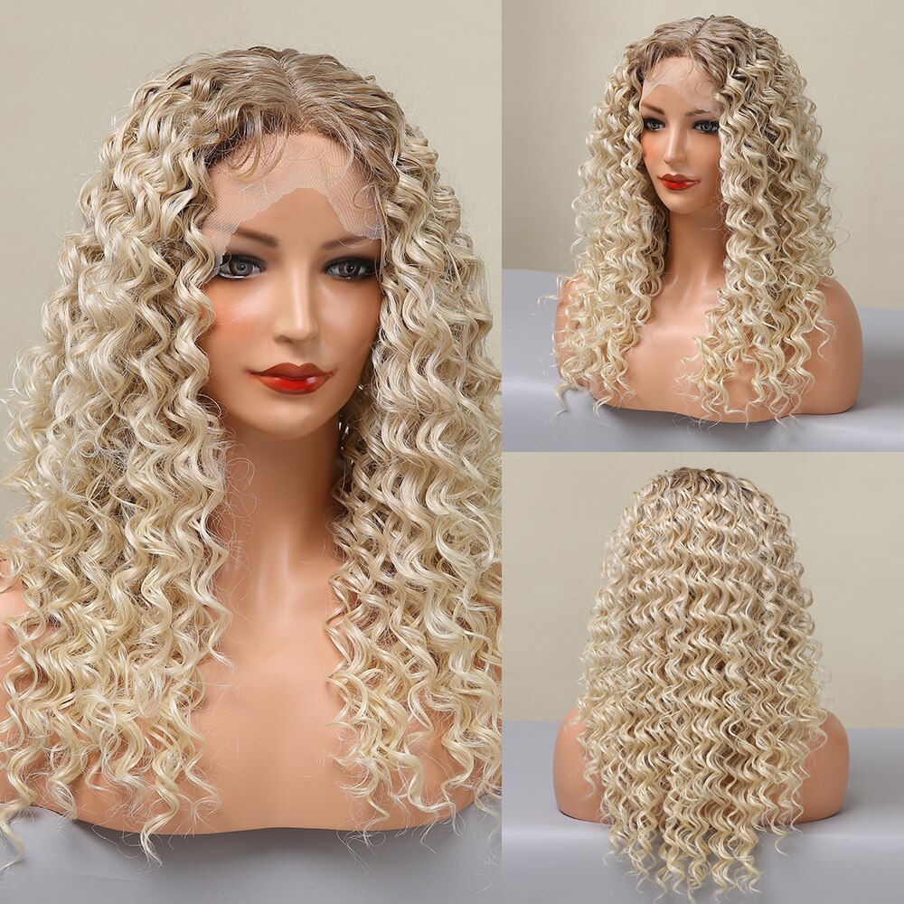 LOUIS FERRE – perruque Lace Front Wig synthétique brun ombré 13*1 T, perruque mi-longue, Deep Curly, résistante à la chaleur pour femmes claires: BL66053-3
