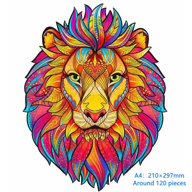 Unique Shape Wooden Animal Puzzles for Adults DIY Mysterious Owl Puzzle Animal Shaped Puzzles for Kids Jigsaw Puzzle: A4 Mysterious Lion