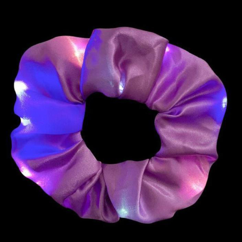 Popular parpadeante iluminado chica lazo para el cabello LED luminoso chica Scrunchies mujeres brillante Scrunchy cuerda para el cabello accesorios para el cabello: XS / Azul cielo