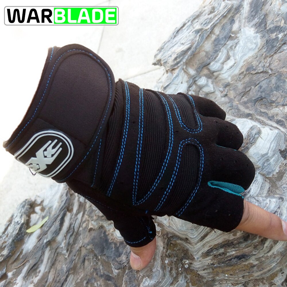 Wbl masculino luvas de ginásio exercício protegendo respirável musculação treino luvas esportivas fitness peso-levantamento metade dedo luvas: light blue / XL