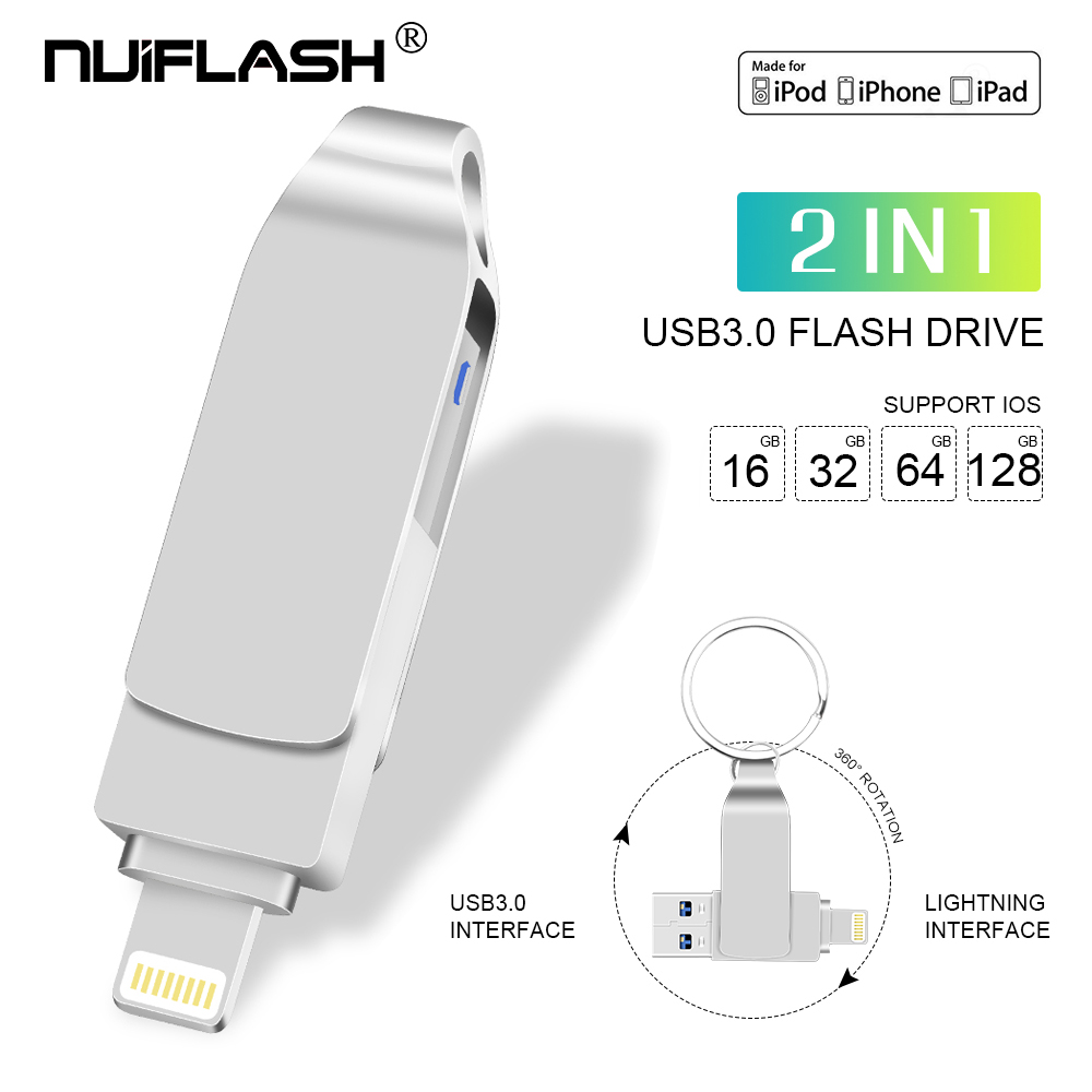 Unidad Flash USB para iPhone X/8/7/7 Plus/6/6s/5/SE/ipad, lápiz de memoria 2 en 1, 128GB, 256GB, 512GB