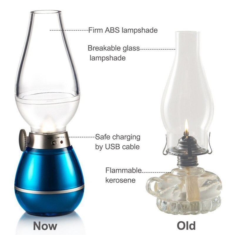 Hzfcew ledet blåsekontroll retro nattlys parafinlampe usb ladebordslampe dimming bærbare lanterner hestelampe