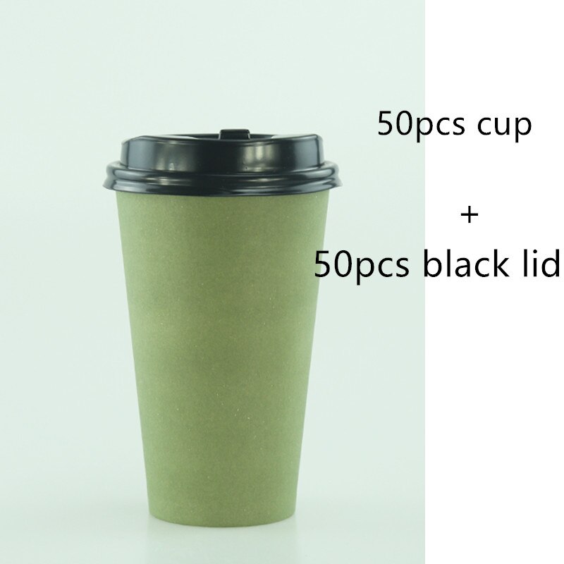 50pcs 500ml pure color disposable coffee cup thickening drink paper cups party wedding beverage cup with lids: cup and lid3