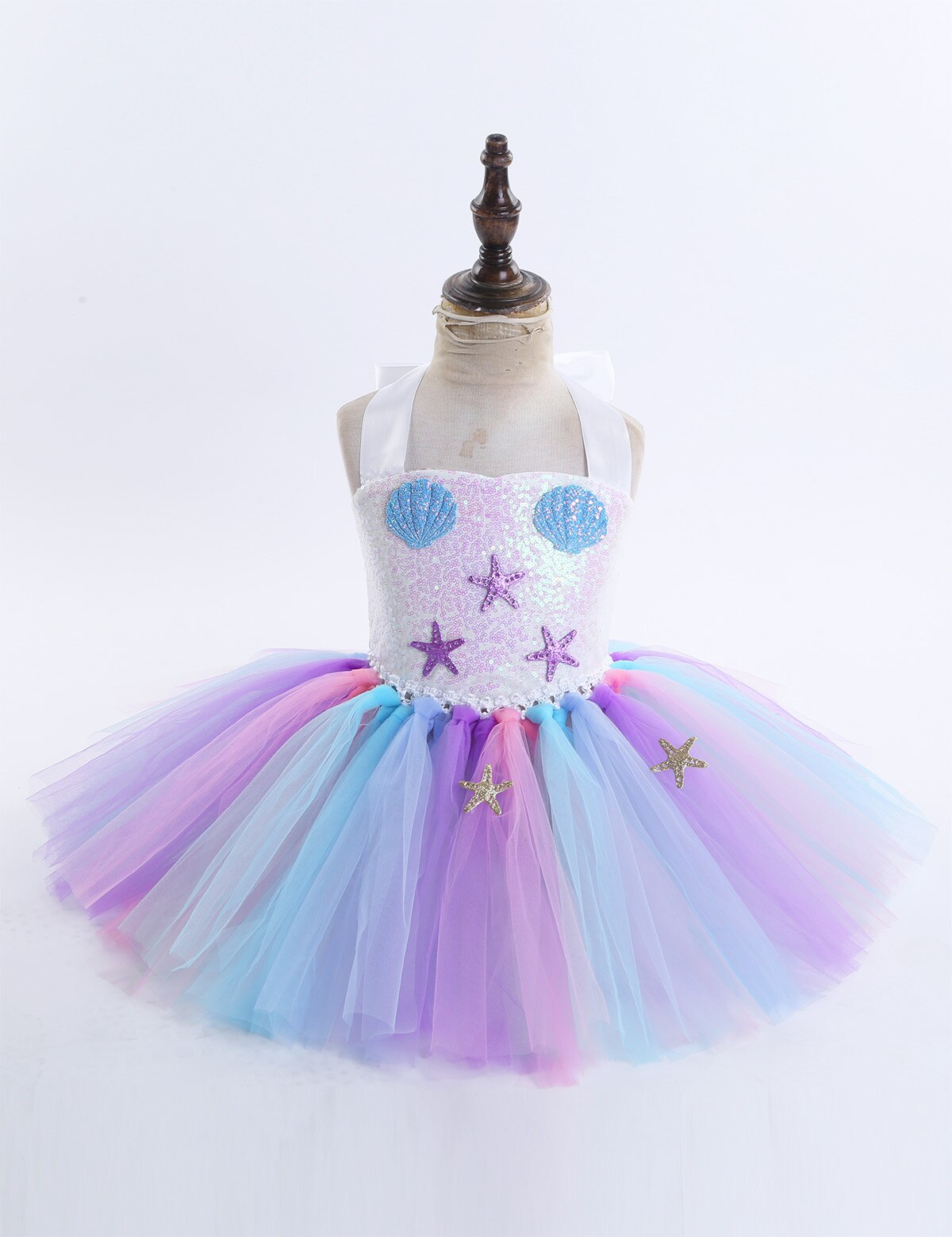 Vestido de tutú de malla para niña y niño, traje de cuello Halter, lentejuelas brillantes, festoneado y estrella de mar con aro de pelo para disfraz de de Halloween, 2 uds.