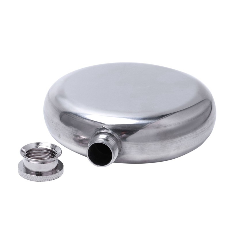 Mini Portable Round Stainless Steel Flask & Funnel Set, 5 oz Silver