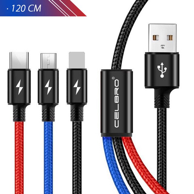 Micro usb multi laddningskabel för huawei honor 9 8 lite 9i 8x max 7c usb typ c sladd mobiltelefon laddare microusb kabel: Endast 120cm kablar