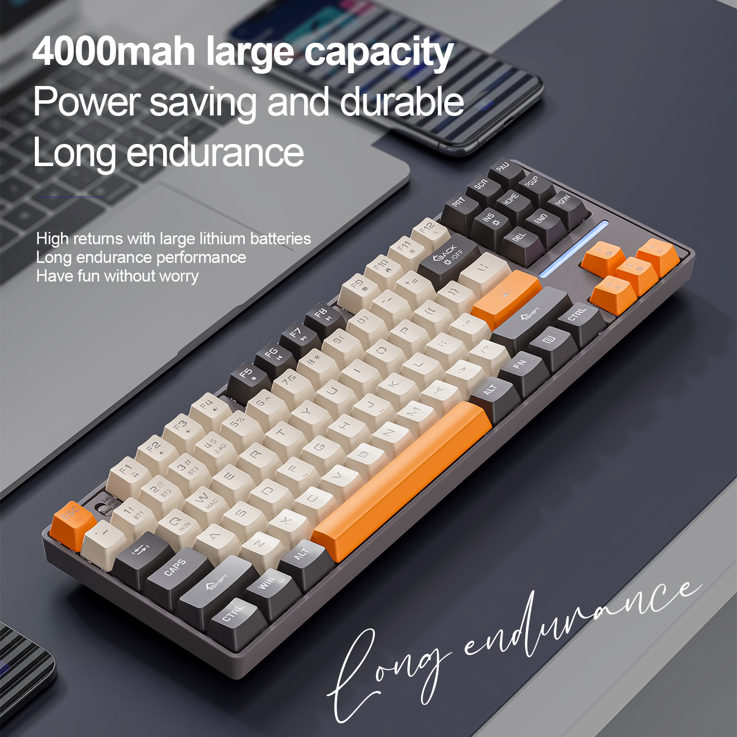 SMAILWOLF MK87 Mechanical Keyboard - 87 Keys - Bluetooth Wireless - Wrist Support - E-sports Gaming
