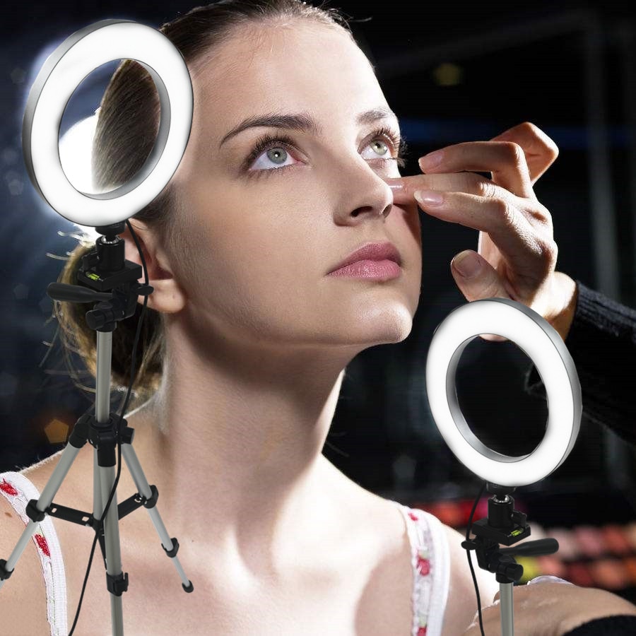 10 "fotografering makeup lampe spejl ledet selfie lys 260mm dæmpbar make up kamera telefon lampe med bord stativer telefon holder stativ