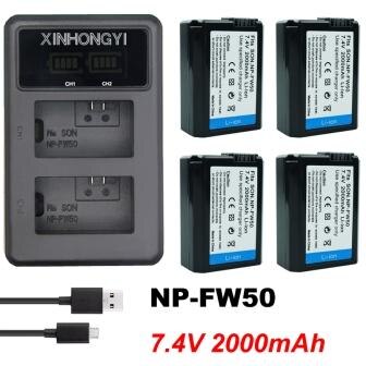 2000mAh NP-FW50 NP FW50 Batterij + LED USB Dual Charger voor Sony Alpha a6500 a6300 a7 7R a7R a7R II a7II NEX-3 NEX-3N NEX-5: 4P-FW50BatteryAndCh