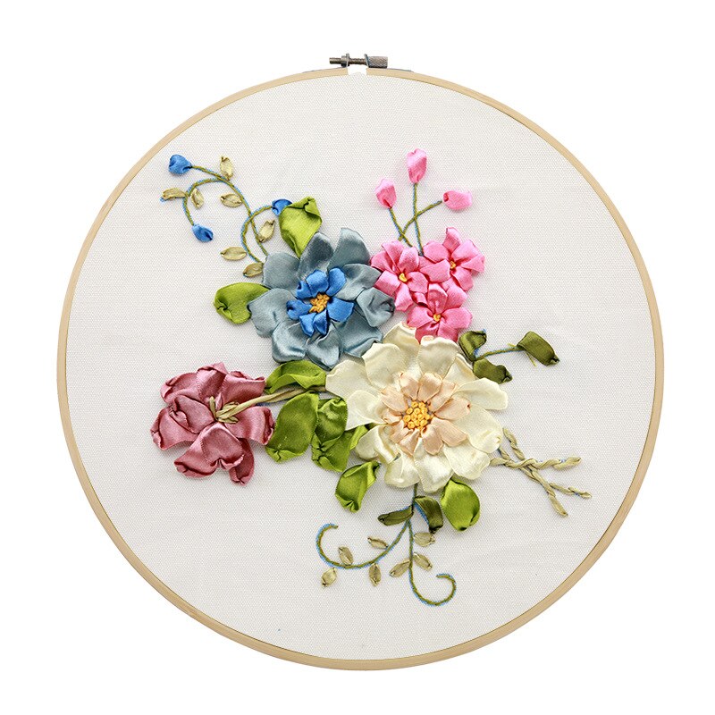 1 Pack Embroidery Flower Kit with Pattern+Instructions, Needlework DIY Beginner Stitch Kit Include 1 Embroidery Tools Hoop