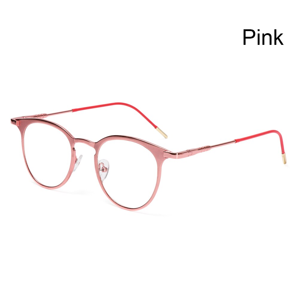 retro round frame computer protective glasses ladies men's metal glasses ultra light glasses: pink
