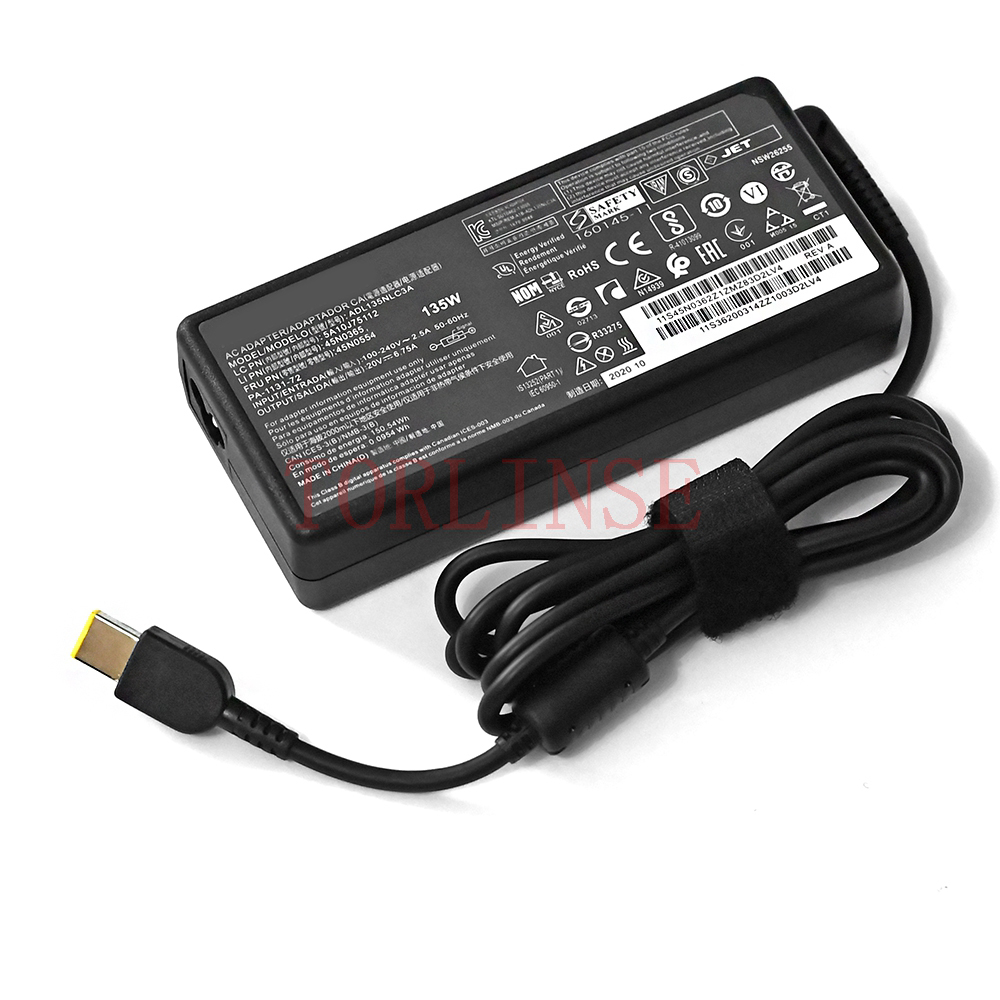 Laptop Adapter 135W 20V 6.75A USB C Notebook Charger for Lenovo T440p Y50-70 R720 Y700 T540p P51 P52 S5 ADL135NLC3A Power Supply: black