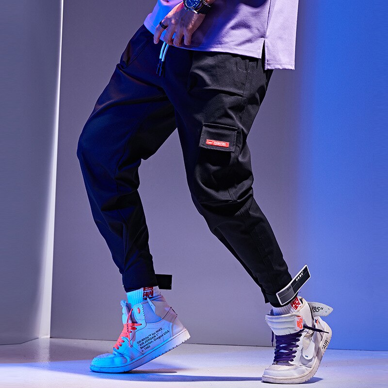 Mænd rød elastisk talje haremsbukser mænd streetwear punk hip hop fritidsbukser joggers mænd dansende bukser joggingbukser  wg244