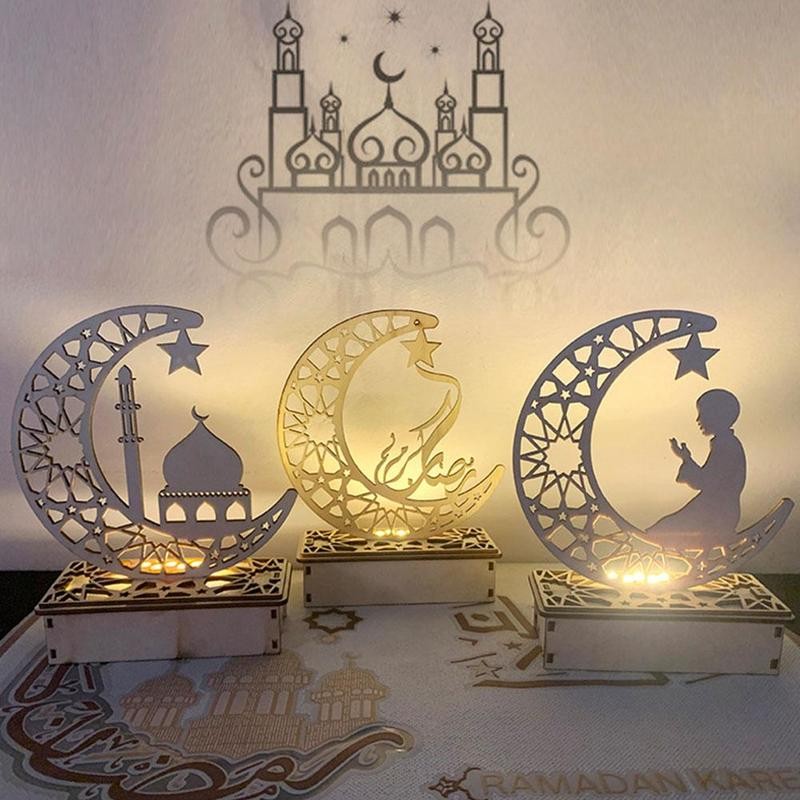 en bois lune bougie lumière Eid moubarak Ramadan décor maison ornement Plaque suspendus pendentif Islam musulman événement fête fournitures
