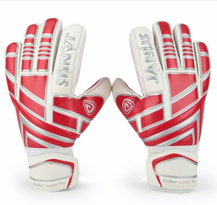 Full latex goalkeeper gloves kids men football goal keeper anti-slip finger guard goalie soccer glove sports safety: JA390 red white / size 6