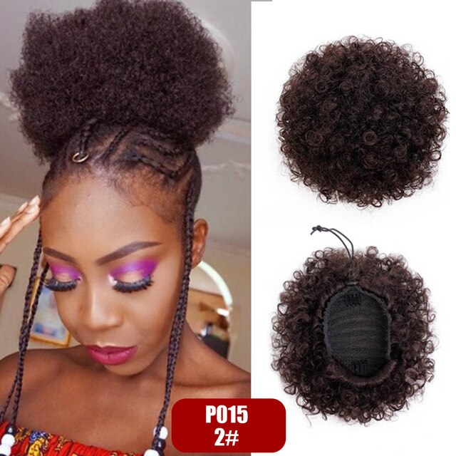6inch Short Afro Puff Synthetic Hair Bun Kinky Curly Chignon Hairpiece For Women Drawstring Ponytail Updo Hair Extensions 1PC: P015-2