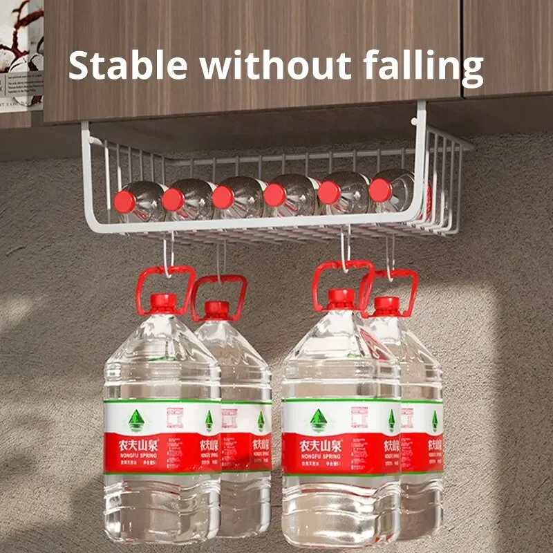 1Pc Wit/Zwart Hangend Net Mand Ijzeren Materiaal Grote Capaciteit Opknoping Onder Kast Muur Garderobe Opbergmand Keukengereedschap