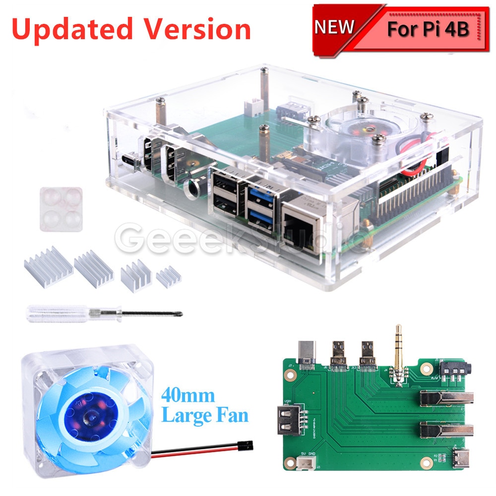 Acrylic Raspberry Pi set-top box kit with 4010 blue LED light fan and all aluminum heat sink for Raspberry Pi 4B