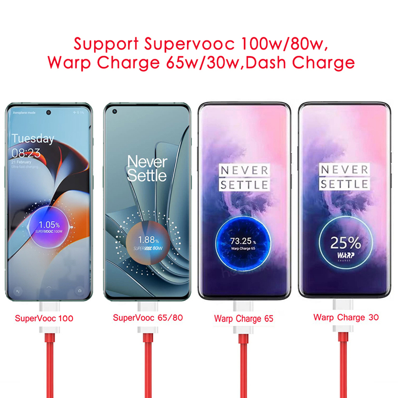 Voor OnePlus Oplader 100W SuperVOOC Snel Opladen Voor OnePlus 13 10 11 12 Pro Nord CE4 Lite OPPO Realme Opladers USB Type C Kabel