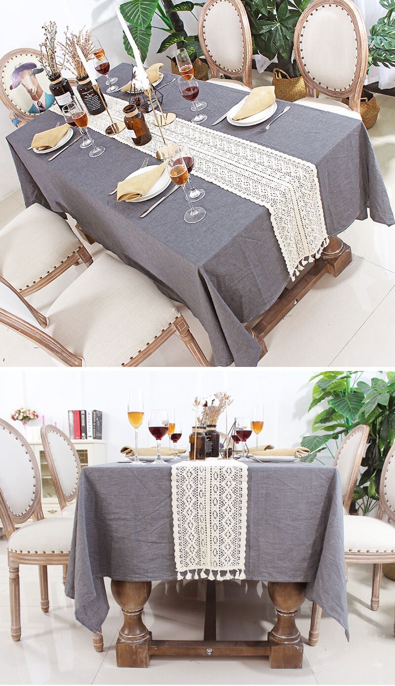 Beige Crochet Lace Table Runner With Tassel Cotton Wedding Decor Hollow Tablecloth Nordic Romance Table Cover Coffee Bed Runners