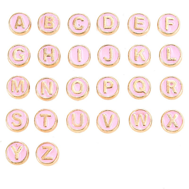 100pcs Alphabet Letter Double Face Enamel Charms Gold Color 8mm Pendants Jewelry Making Handmade Craft Accessories: 100pcs pink