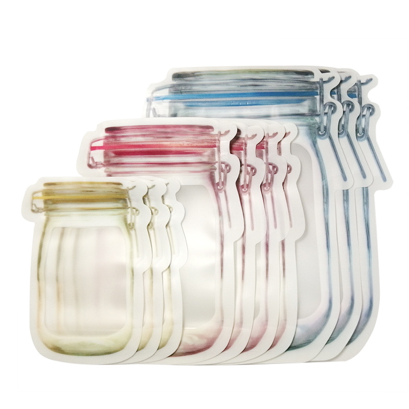 Reusabl Mason Fles Ziplock Opbergtas Transparant Voedsel Container Milieuvriendelijk Plastic Verzegelde Tassen Huishouden Keuken Organizer