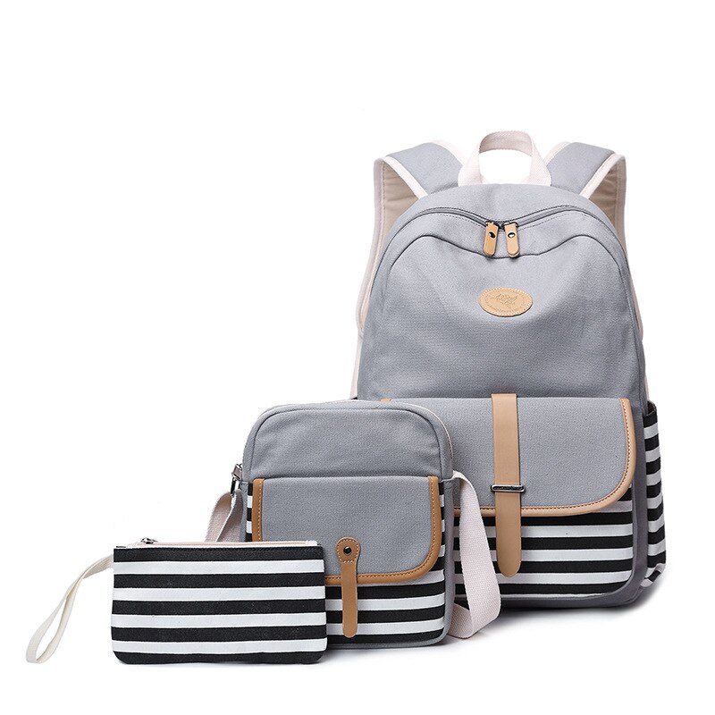 3 stks/set Canvas Fringe Vrouwen Rugzak Student Boek Tas met Portemonnee Laptop College Rugzak Vrouwelijke Schooltas voor Tiener Meisjes: Grijs